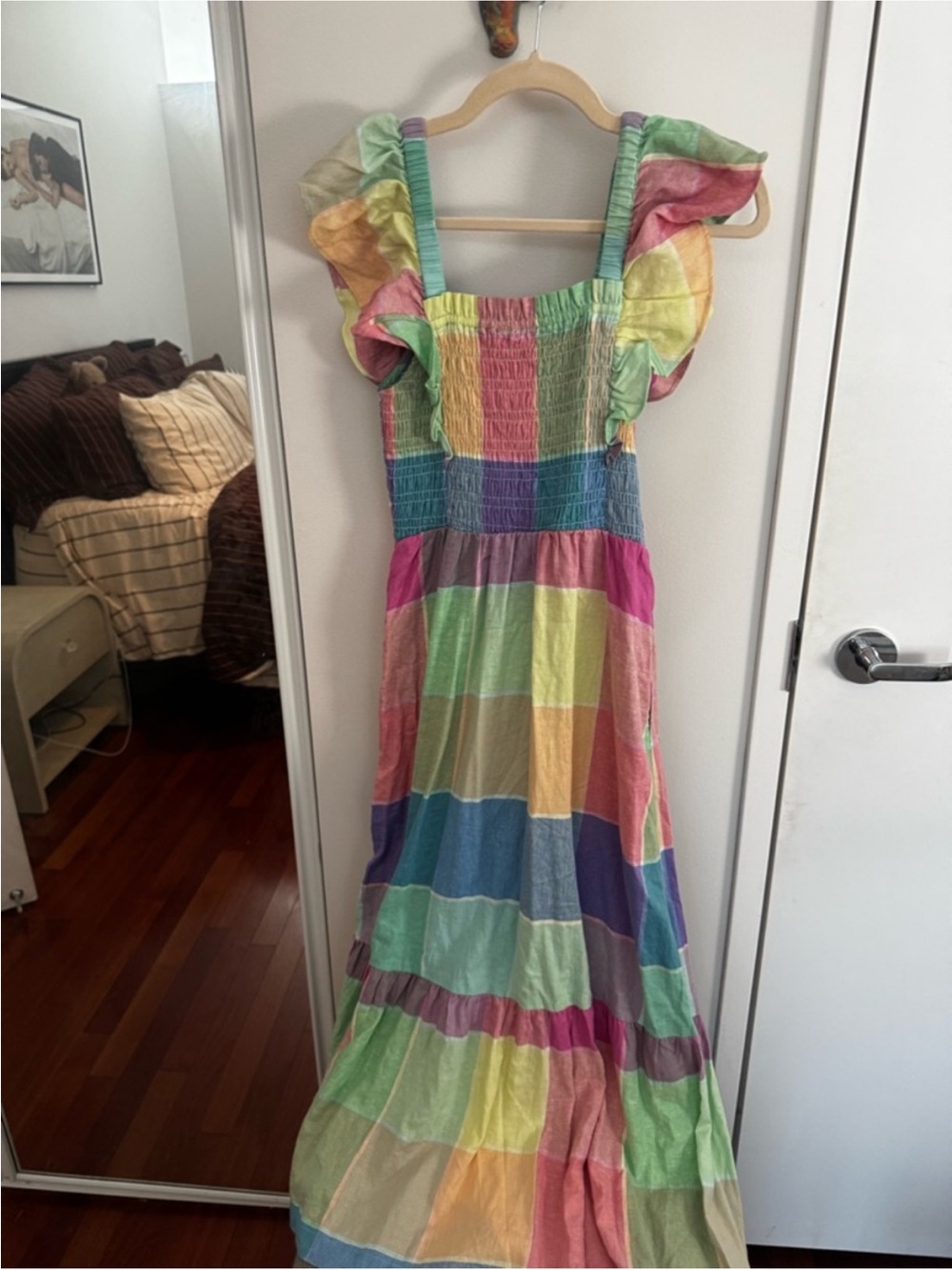 Gap Linen-Blend Colorful Pastel Flutter Sleeve Smocked Midi Dress NWT - Picture 8 of 8